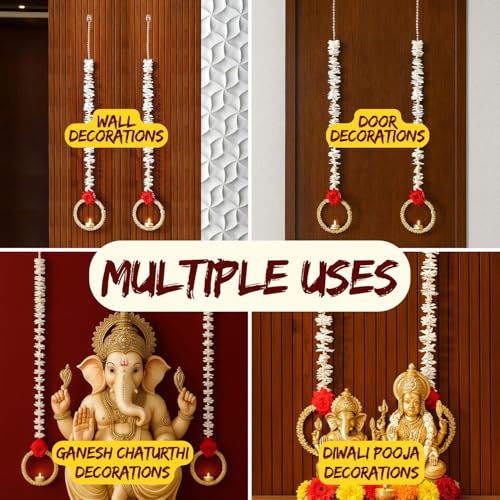 CraftVatika Diwali Decoration Items for Home Decor, Wall Hanging Tealight Candle Holder Set of 4 Latkans Toran for Home Door Wall Decoration, Red Rose Latkan Toran, Diwali Deepawali Gifts - Image 3