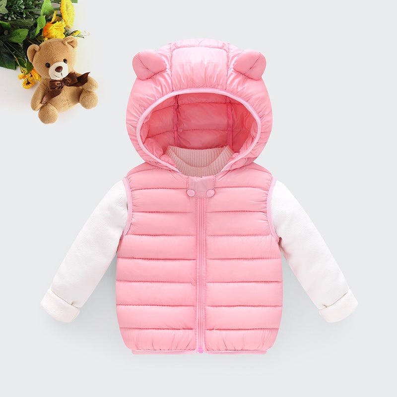 Generic 2020 Kids Padded Vest Cute Hooded Ear Lightweight Pink