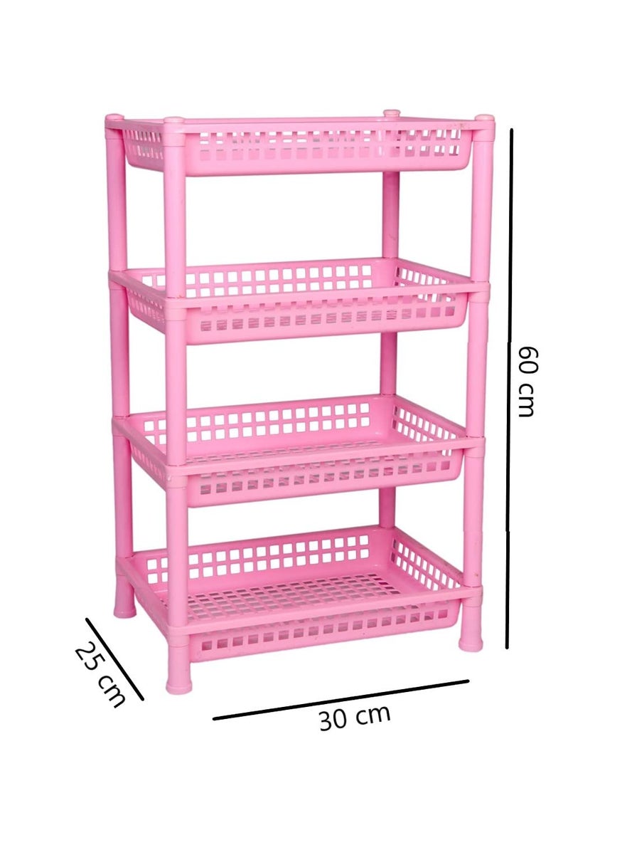 Arises 4Layers Multipurpose Foldable Pink Storage Basket with Combo