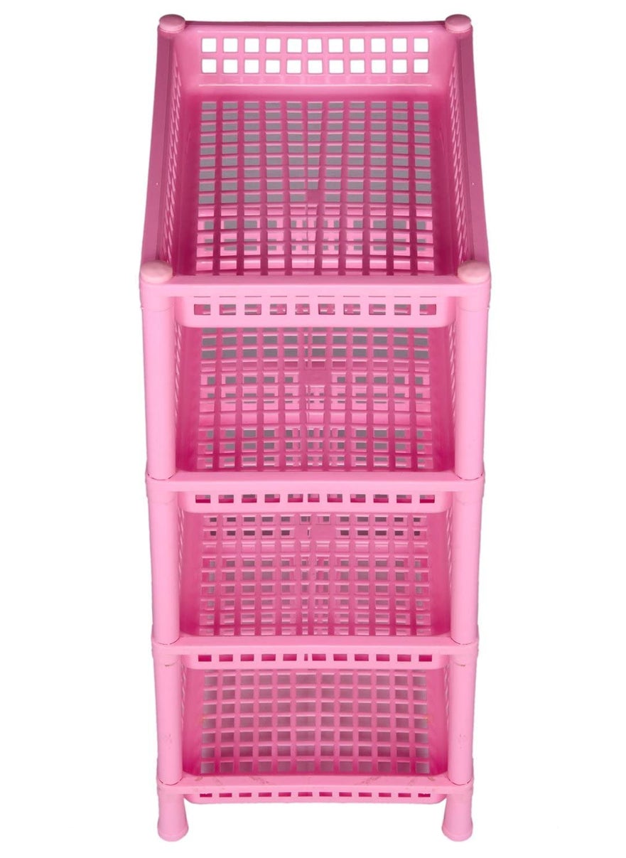 Arises 4Layers Multipurpose Foldable Pink Storage Basket with Combo