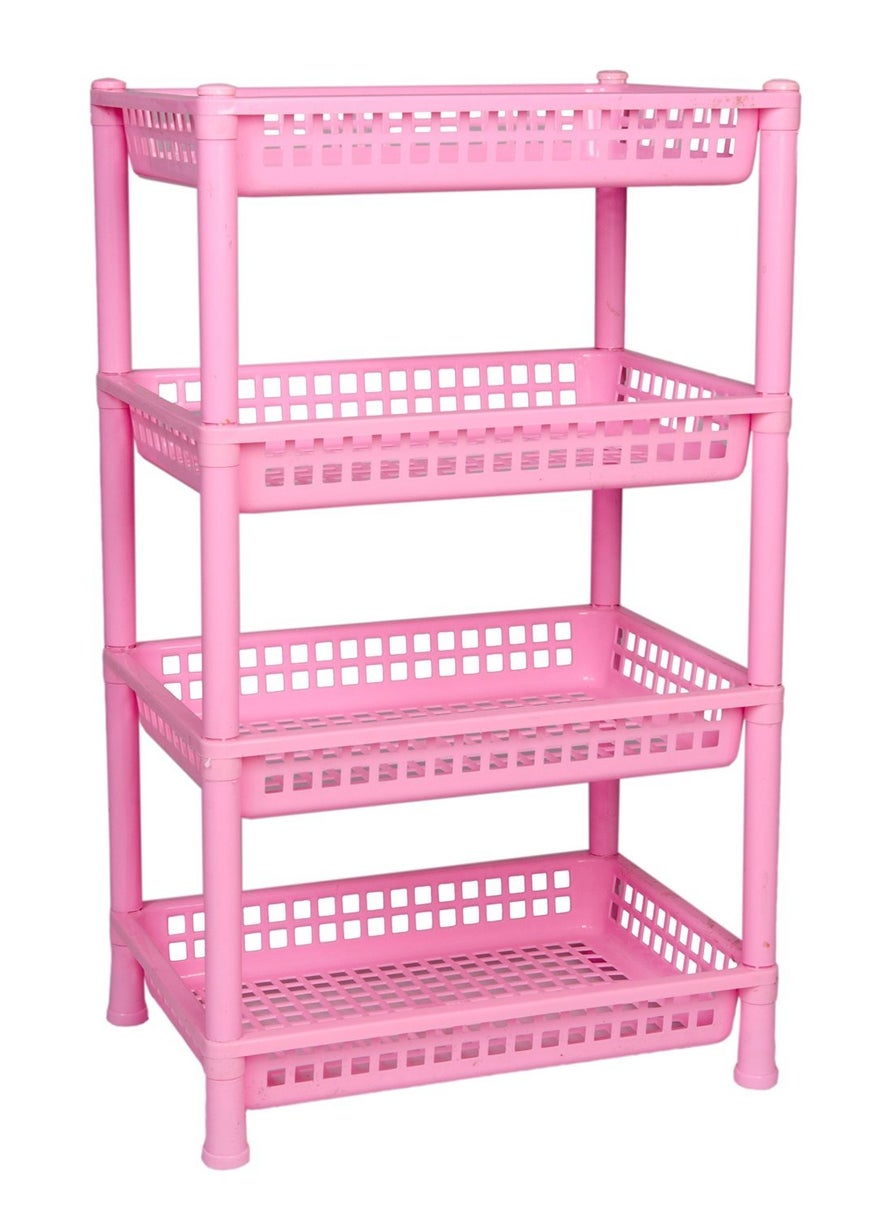 Arises 4Layers Multipurpose Foldable Pink Storage Basket with Combo