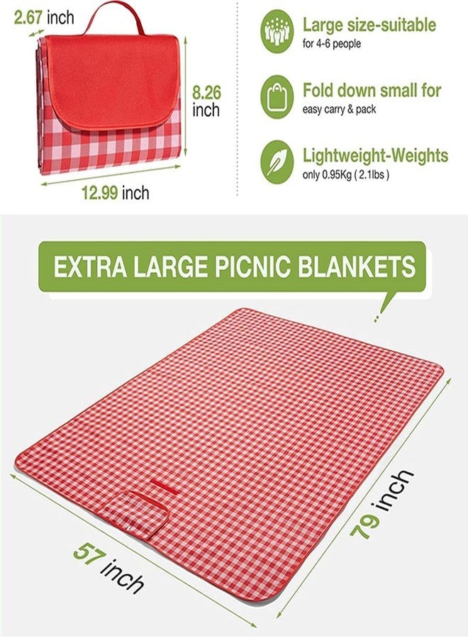 Afrodite Polyester Picnic Beach Camping Rectangular Blankets, Outdoor Picnic Mat For Family, Beach, Park, Travel, Camping, Hiking And Music Festivals With Bags(57" X 79") (Red) - Image 3