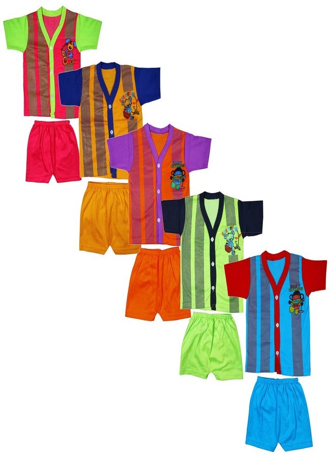 SR CREATIONS Baby Boy's Cotton Printed Half Sleeves T-Shirt and Shorts Combo (Multicolours; 6-18 Months) - Pack of 5