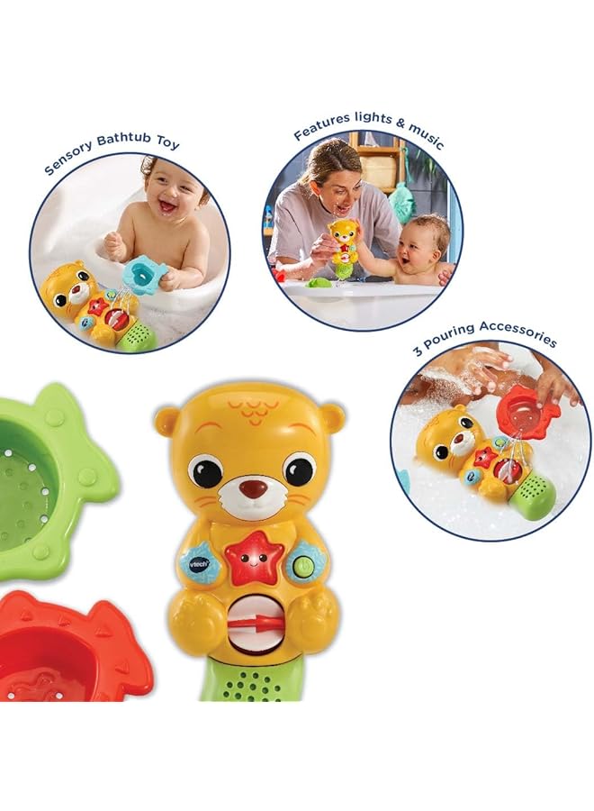 vtech Splashing Fun Otter Bath Toy For 1 Year Olds + Sensory Bathtub Toy With Lights Music & 3 Pouring Accessories 1 2 3 Years + English Version  - Image 2