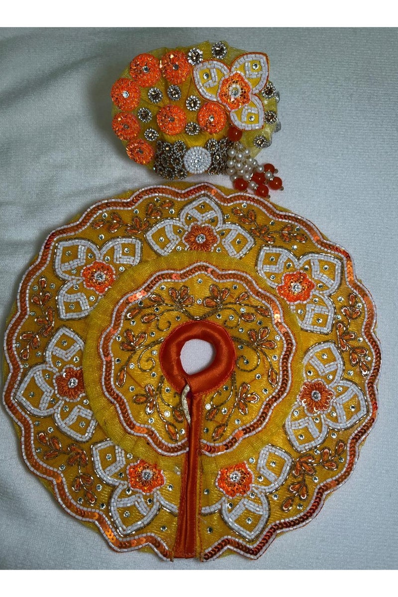 Janmashtmi Special / Handcrafted Krishna Laddu Gopal Dress, Janmashtami Special Poshak, Gold and Orange Embellished with Pearls and Crystals / Bhagwan ki poshak/ kanha poshak  ; Size ; 10 inches