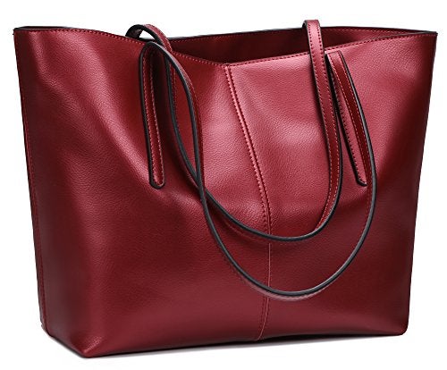 Covelin Women's Handbag Genuine Leather Tote Shoulder Bags Soft Hot Wine red - Image 2