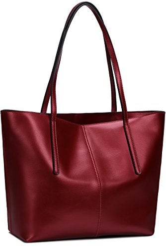 Covelin Women's Handbag Genuine Leather Tote Shoulder Bags Soft Hot Wine red - Image 3