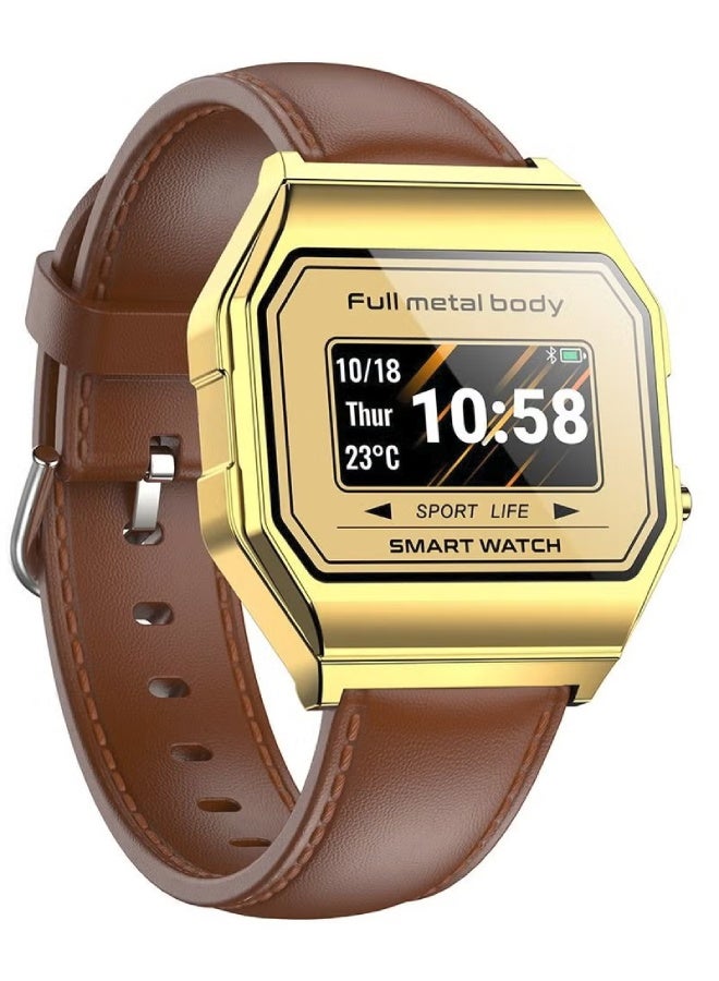 AROAQ KW18 Men Smart Watch with Leather Strap – IP67 Waterproof, BP Operator, SpO2, Heart Rate, GPS, Multi-Sports, Bluetooth 5.0 for Android & iOS - Brown - Image 2