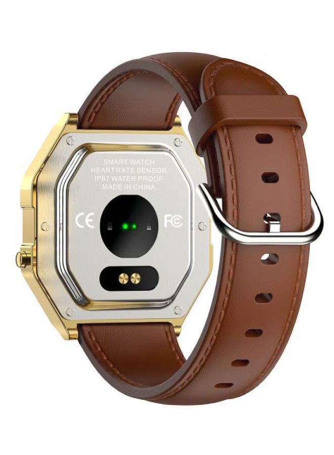 AROAQ KW18 Men Smart Watch with Leather Strap – IP67 Waterproof, BP Operator, SpO2, Heart Rate, GPS, Multi-Sports, Bluetooth 5.0 for Android & iOS - Brown - Image 4