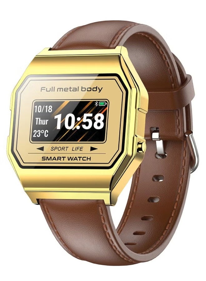 AROAQ KW18 Men Smart Watch with Leather Strap – IP67 Waterproof, BP Operator, SpO2, Heart Rate, GPS, Multi-Sports, Bluetooth 5.0 for Android & iOS - Brown - Image 1