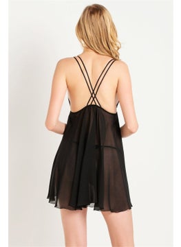 Magic Form 823 Women's Black Back Long Front Short Lace Sponge Bra Nightgown  - Image 2