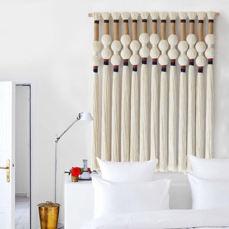 Flber Macrame Wall Hanging Boho Wall Art Handmade Spherical Knot Design with Tassel Fringe, Boho Decor for Bedroom Living Room, for Home Decoration 27" W x 33" L - Image 2
