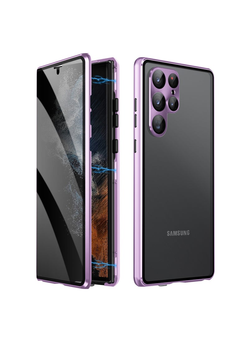 Samsung Galaxy S24 Ultra Case with Privacy Screen Protector, S24 Ultra Case with Lens Screen Protector and Aluminum Frame, Full Pack Magnetic Case for Galaxy S24 Ultra
