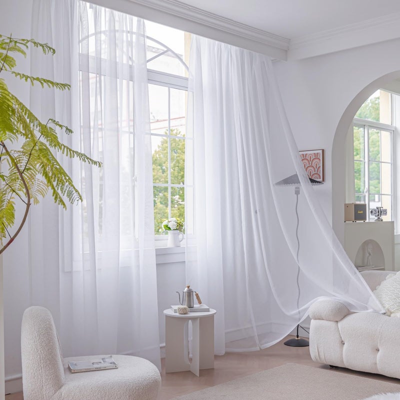 Anjee White Sheer Curtains 45 Inches Long 2 Panels Set Rod Pocket Window Treatment Sheer Voile Drapes for Kids Room Bedroom Living Room Kitchen 52 x 45 Inch