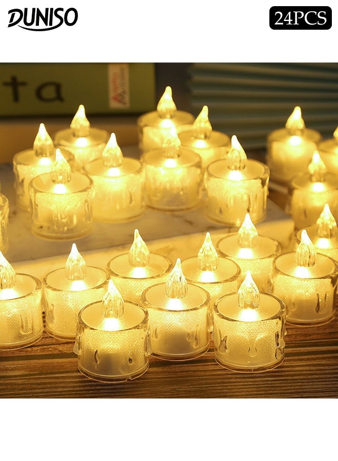 DUNISO 24 Pack LED Candles Tea Light Flameless Candle Lights Battery Operated Bright Simulated Tea Lights Moving Electric LED Fake Candle Light Set for Festival Celebration, Home Decor, Wedding, Table Decor， Party - Image 1