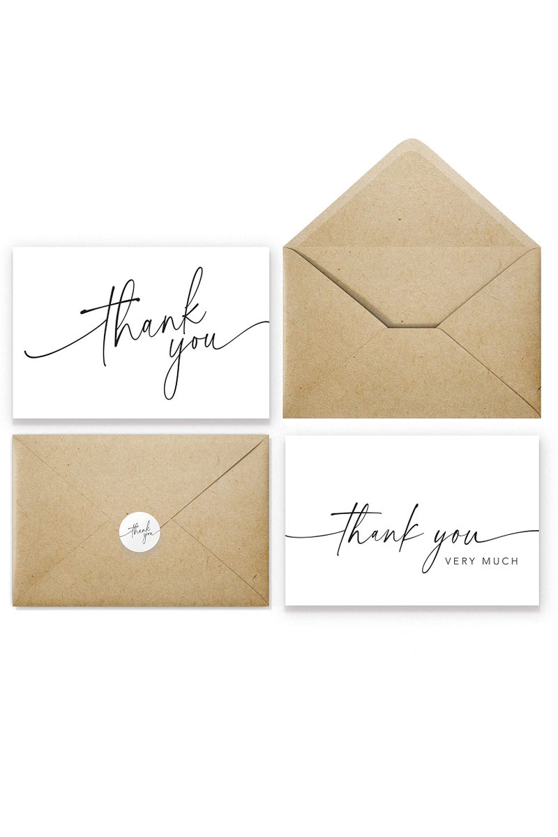 Paper Play Thank You Cards with Envelopes & Matching Stickers, Bulk Pack of 100, 4x6 Inch Minimalistic Design - Suitable for Business, Baby Shower, Wedding, Small Business, Graduation, Bridal Shower, Funeral - Image 1