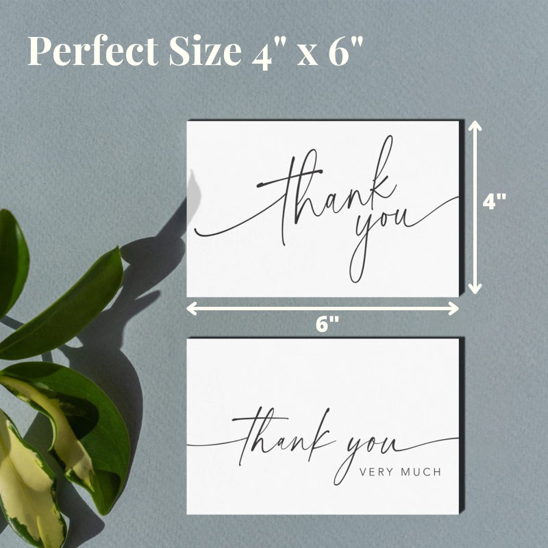 Paper Play Thank You Cards with Envelopes & Matching Stickers, Bulk Pack of 100, 4x6 Inch Minimalistic Design - Suitable for Business, Baby Shower, Wedding, Small Business, Graduation, Bridal Shower, Funeral - Image 3