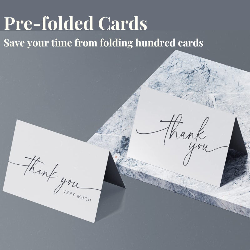 Paper Play Thank You Cards with Envelopes & Matching Stickers, Bulk Pack of 100, 4x6 Inch Minimalistic Design - Suitable for Business, Baby Shower, Wedding, Small Business, Graduation, Bridal Shower, Funeral - Image 5
