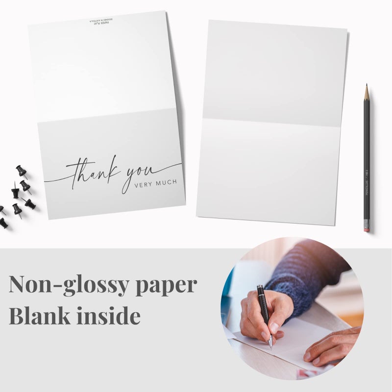 Paper Play Thank You Cards with Envelopes & Matching Stickers, Bulk Pack of 100, 4x6 Inch Minimalistic Design - Suitable for Business, Baby Shower, Wedding, Small Business, Graduation, Bridal Shower, Funeral - Image 4