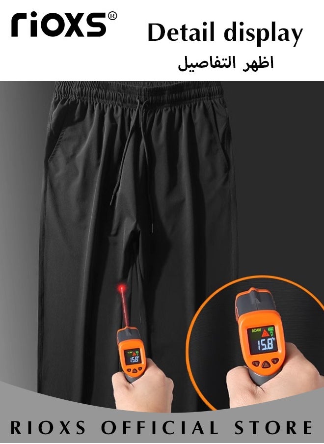 ريوكس - بنطلون قصير رجالي صيفي من الحرير الجليد بنطلون رياضي غير رسمي فضفاض سراويل خارجية سريعة الجافة قابلة للتنفس مع جيوب جانبية - Image 1