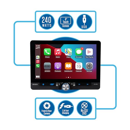 Jensen J1CA8FL 8-inch Certified Apple CarPlay Android Auto Wired or Wireless | Single DIN and Double DIN Touchscreen Car Stereo Radio | Bluetooth | Front and Rear Camera Inputs | USB Playback & Charge - Image 3