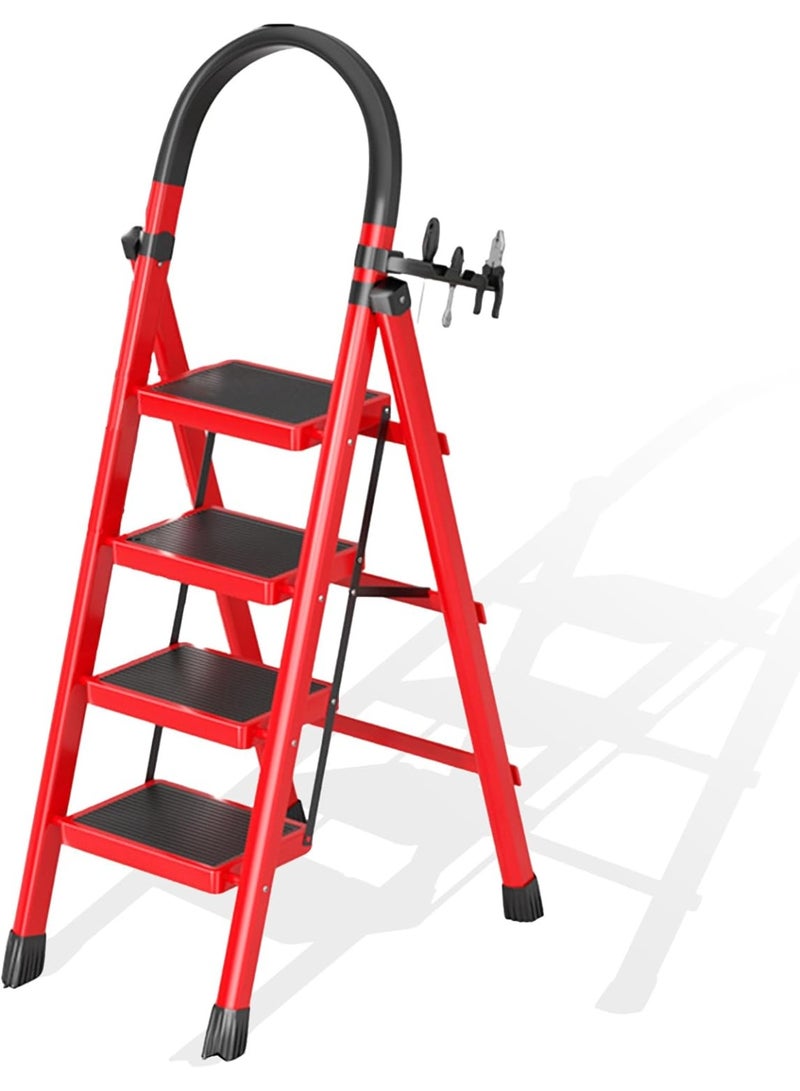 ZERIFAM Folding Step Ladder,  Steel Folding Step Stool with Tool Rack, Heavy Sturdy Steel Step Stool with Anti-Slip Wide Pedals, Safe-Lock Design, Portable Ladder for Home,Office,Kitchen,Garden - Image 1