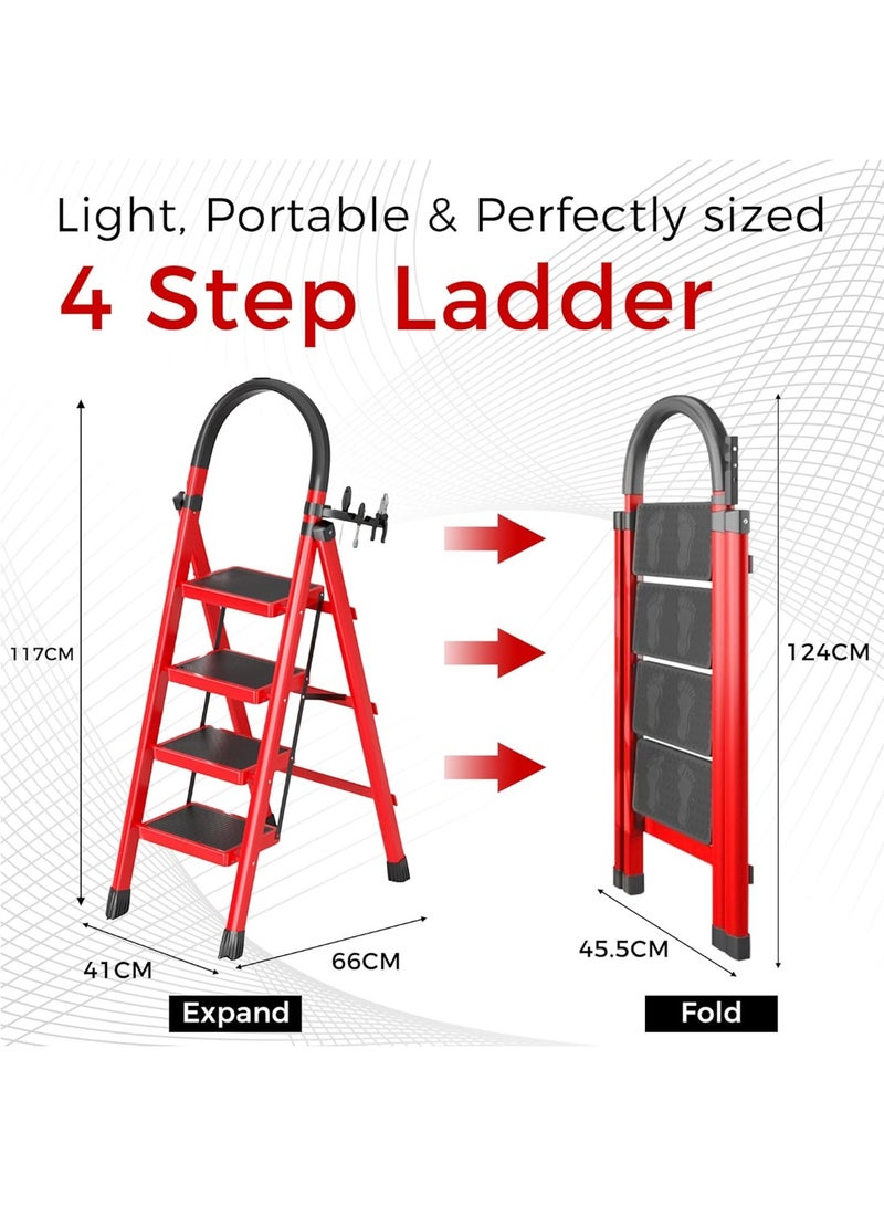 ZERIFAM Folding Step Ladder,  Steel Folding Step Stool with Tool Rack, Heavy Sturdy Steel Step Stool with Anti-Slip Wide Pedals, Safe-Lock Design, Portable Ladder for Home,Office,Kitchen,Garden - Image 5