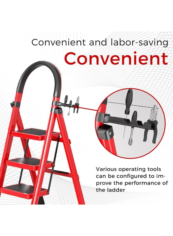 ZERIFAM Folding Step Ladder,  Steel Folding Step Stool with Tool Rack, Heavy Sturdy Steel Step Stool with Anti-Slip Wide Pedals, Safe-Lock Design, Portable Ladder for Home,Office,Kitchen,Garden - Image 2