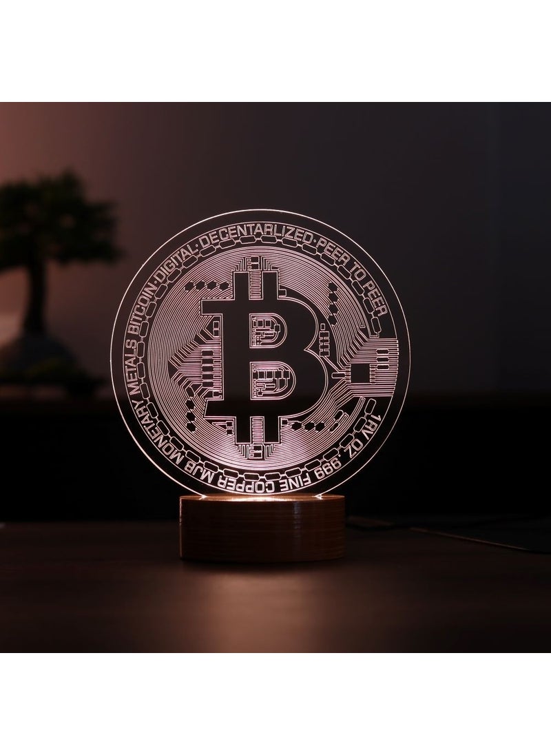 By-Lamp Bitcoin LED Table Lamp Wooden Base 7 Different Light Colors  - Image 1