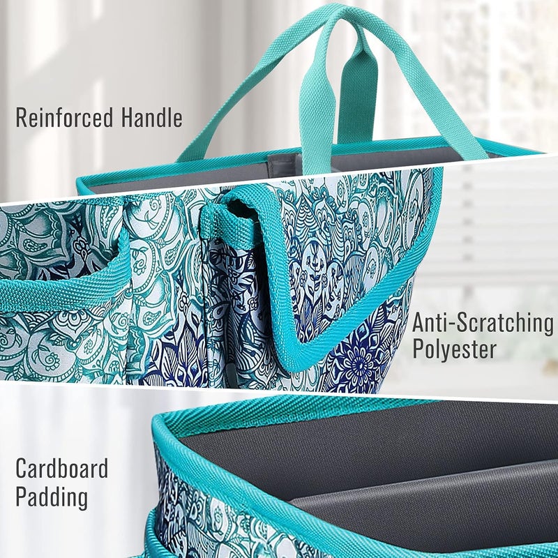 FINPAC Large Craft Storage Tote Bag with Multiple Pockets, Scrapbooking Carrying Case Storage Caddy with Handle for Sewing, Art, Desktop, Baby Care Supplies (Emerald Illusions) - Image 4