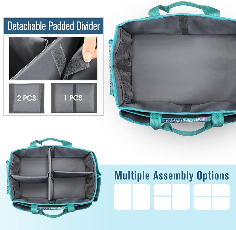 FINPAC Large Craft Storage Tote Bag with Multiple Pockets, Scrapbooking Carrying Case Storage Caddy with Handle for Sewing, Art, Desktop, Baby Care Supplies (Emerald Illusions) - Image 5