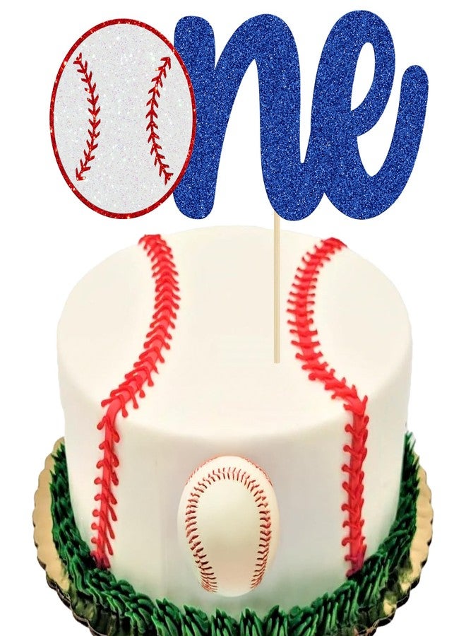 Ephlyn 1 Pack Baseball One Cake Topper Glitter Sport Theme First Birthday Cake Decoration for Baseball Theme Kids 1st Birthday Party Cake Decorations Supplies - Image 1