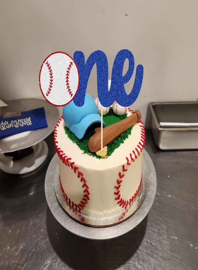 Ephlyn 1 Pack Baseball One Cake Topper Glitter Sport Theme First Birthday Cake Decoration for Baseball Theme Kids 1st Birthday Party Cake Decorations Supplies - Image 5