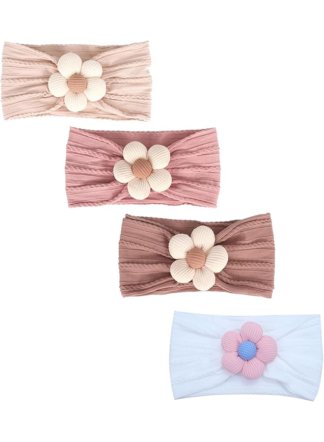 إيروريكس 3 قطع من عصابات رأس الزهور للأطفال البنات الصغار من النايلون، عصابات شعر ناعمة، إكسسوارات شعر لحديثي الولادة - Image 1