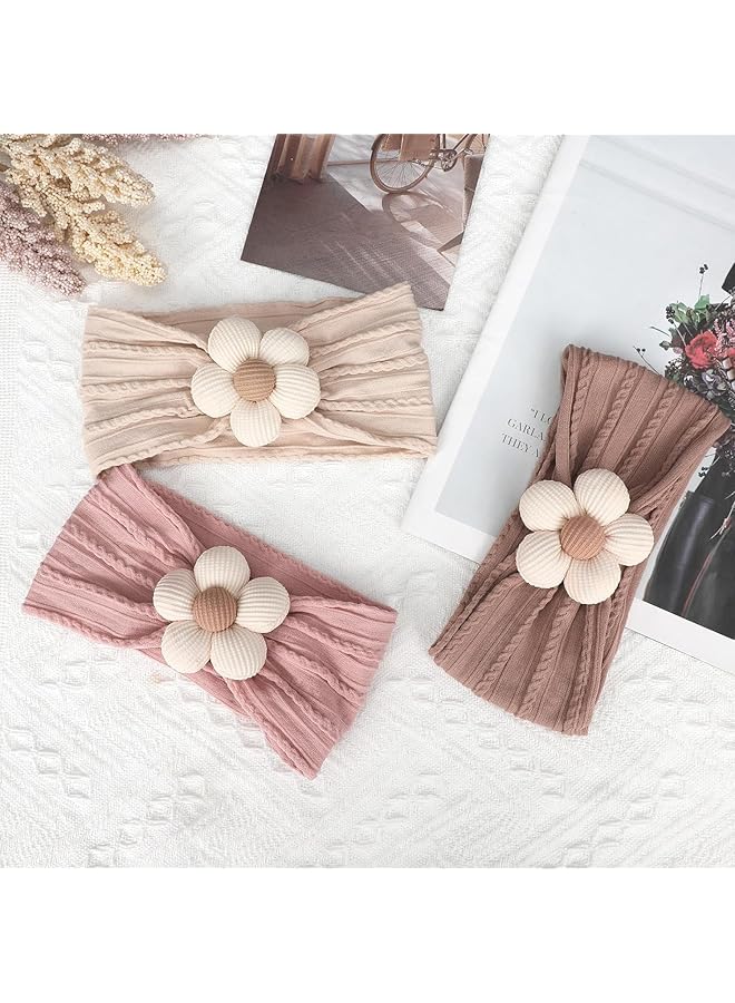 إيروريكس 3 قطع من عصابات رأس الزهور للأطفال البنات الصغار من النايلون، عصابات شعر ناعمة، إكسسوارات شعر لحديثي الولادة - Image 3