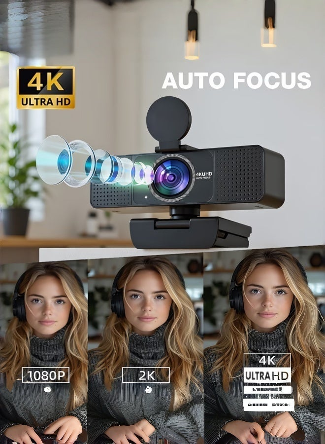ZetRA 4K Ultra HD USB Webcam With Microphone & Privacy Cover, Auto‑Light Correction For PC Laptop, Live Streaming & Video Conference - Image 2