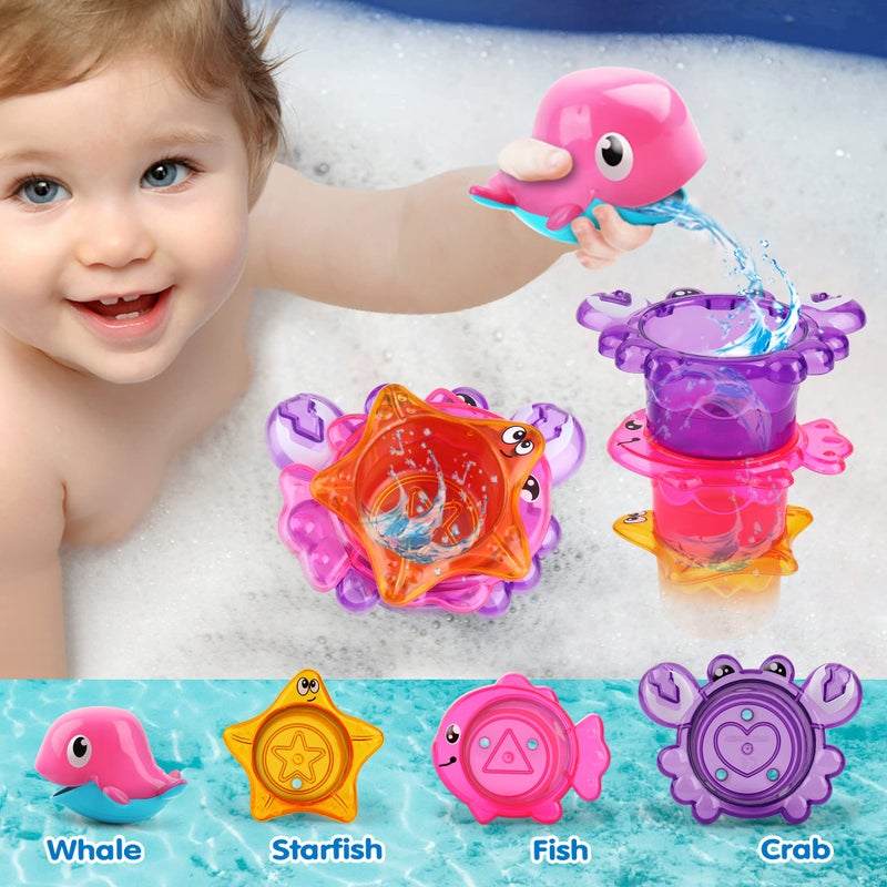 Dwi Dowellin Bath Toy for Toddlers ,Bathtub Toy with Floating Mold Free Swimming Toys and Stacking Cups,Magnetic Fishing Game for Toddles and Babies - Image 5