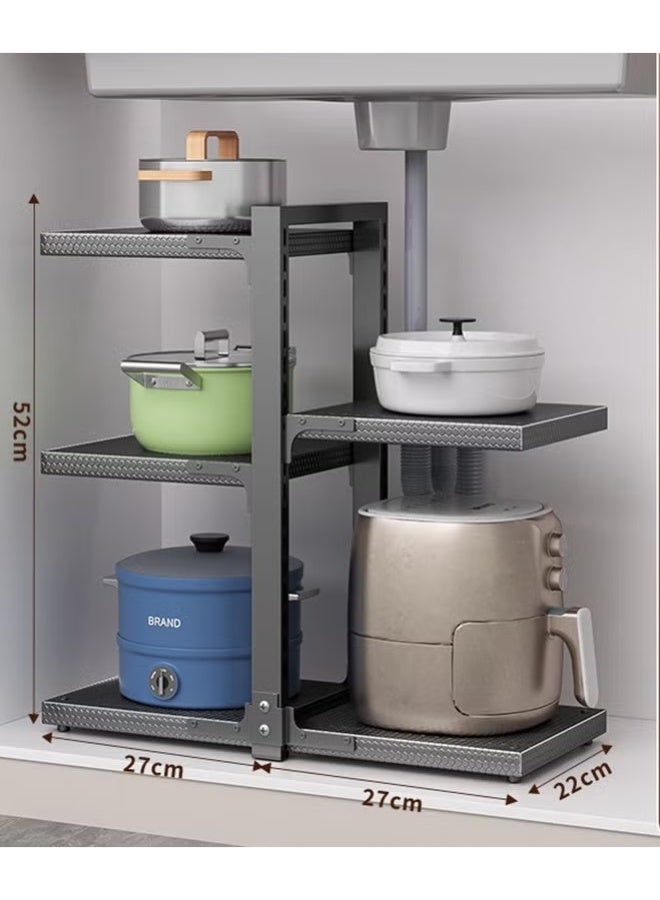 BLOOMING TIME 5‑Tier Adjustable Under‑Sink Kitchen Storage Rack with Honeycomb Anti‑Slip Metal Shelves – Black Rust‑Proof Organizer for Cabinet, Countertop or Sink Area - Image 5