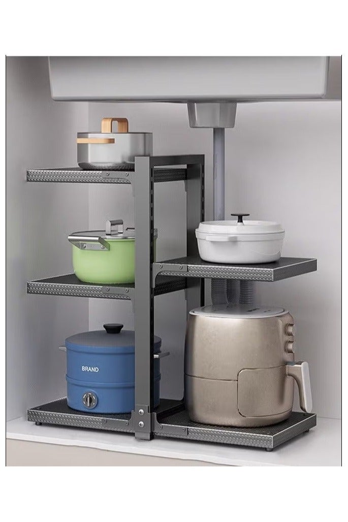 BLOOMING TIME 5‑Tier Adjustable Under‑Sink Kitchen Storage Rack with Honeycomb Anti‑Slip Metal Shelves – Black Rust‑Proof Organizer for Cabinet, Countertop or Sink Area - Image 1