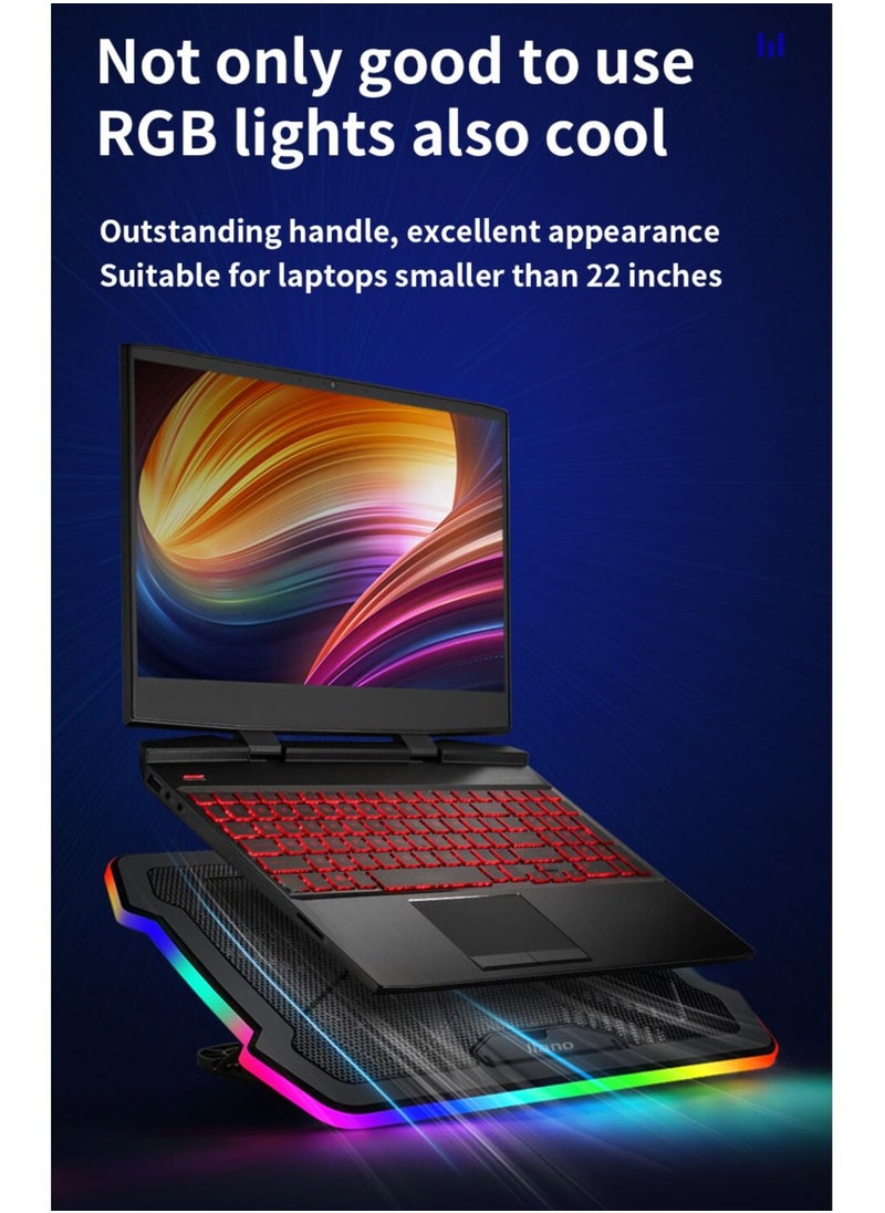 llano - Portable 12-17 Inch Laptop Cooler Fan All-round RGB Light Notebook Cooling Pad With Adjustable Wind Speed Height - Image 1