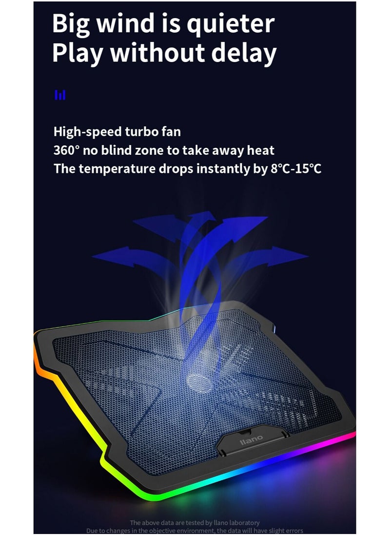 llano - Portable 12-17 Inch Laptop Cooler Fan All-round RGB Light Notebook Cooling Pad With Adjustable Wind Speed Height - Image 1
