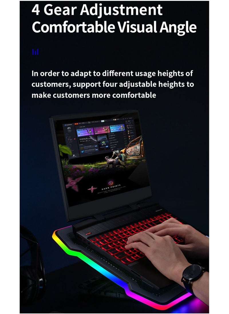llano - Portable 12-17 Inch Laptop Cooler Fan All-round RGB Light Notebook Cooling Pad With Adjustable Wind Speed Height - Image 1