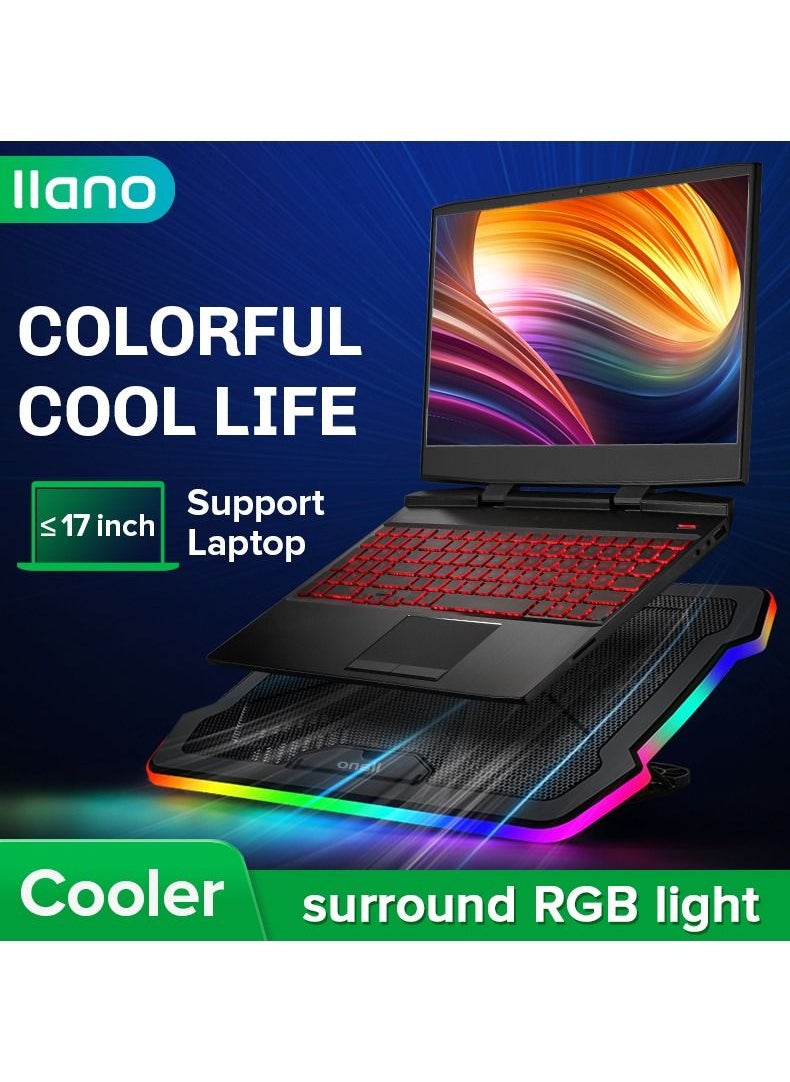 llano - Portable 12-17 Inch Laptop Cooler Fan All-round RGB Light Notebook Cooling Pad With Adjustable Wind Speed Height - Image 1