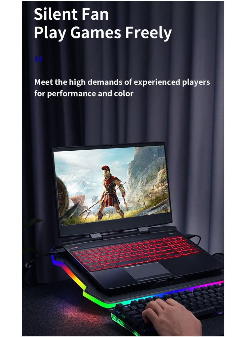 llano - Portable 12-17 Inch Laptop Cooler Fan All-round RGB Light Notebook Cooling Pad With Adjustable Wind Speed Height - Image 1