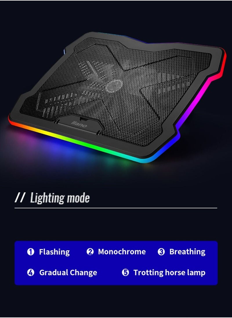 llano - Portable 12-17 Inch Laptop Cooler Fan All-round RGB Light Notebook Cooling Pad With Adjustable Wind Speed Height - Image 1