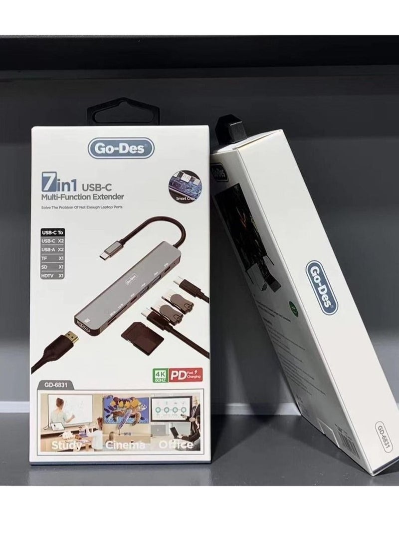 GO-DES 7-In-1 Multiport Usb C Hub (With 4K Hdmi, Usb-C, 2 X Usb A, 3.5mm Audio, Sd 3.0 Slot, And Micro-Sd 3.0 For Macbook Pro, Macbook Air, Ipad Pro, Xps And More  - Image 3