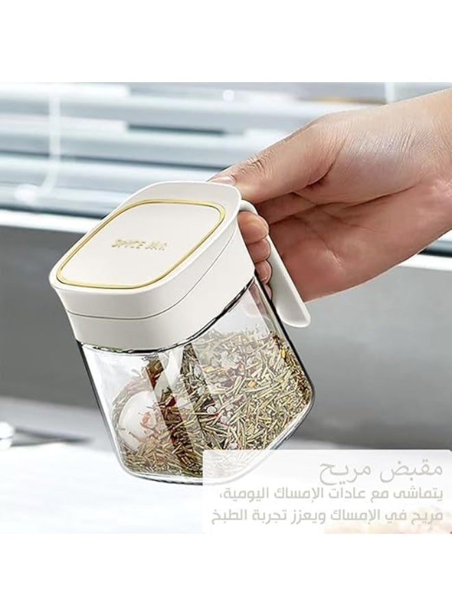 سبيس شوب مجموعة مرطبانات توابل زجاجية - حاويات تخزين مطبخ فاخرة سعة 300 مل مع غطاء محكم وملعقة، مرطبانات توابل كبيرة السعة للمطبخ المنزلي، أغطية بيضاء، تخزين زجاجي متين للأعشاب والتوابل - Image 4