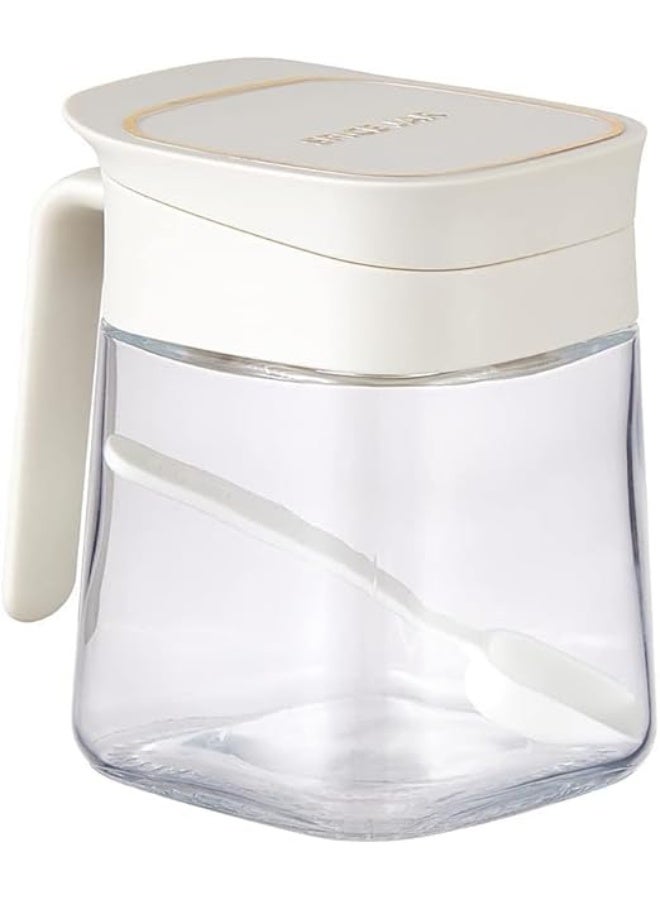 سبيس شوب مجموعة مرطبانات توابل زجاجية - حاويات تخزين مطبخ فاخرة سعة 300 مل مع غطاء محكم وملعقة، مرطبانات توابل كبيرة السعة للمطبخ المنزلي، أغطية بيضاء، تخزين زجاجي متين للأعشاب والتوابل - Image 1