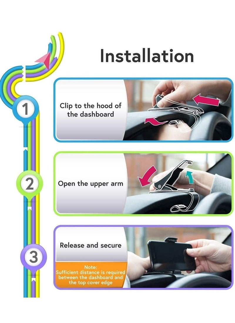 Car Phone Holder Dashboard Cellphone Mount Mobile Clip Stand HUD Non-Slip Cell Phone Holder Design for Smart phone(3.0-6.5inch) - Image 5