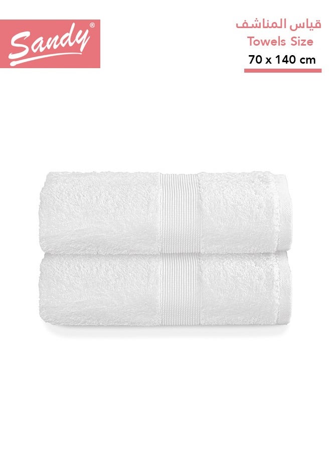 Sandy Sandy Bath Towel Set Premium Hotel Quality 100% Cotton Made in Egypt, Soft Quick Drying and Highly Absorbent (2 Pack - 70x140 cm) - White  - Image 1